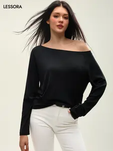 LESSORA Women's Off Shoulder Long Sleeve Top Oversized  Casual Loose Fit Tee