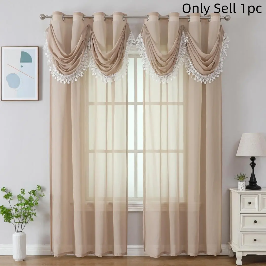 1count European style window curtain with skirt hem, elegant pattern hanging curtain, soft  durable, perfect home decoration, easy to maintain design, Home Decorative Curtain