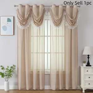 1count European style window curtain with skirt hem, elegant pattern hanging curtain, soft  durable, perfect home decoration, easy to maintain design