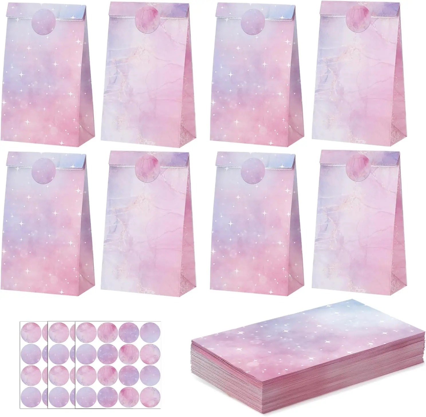 36PCS Party Favor Bags with Stickers, Pink and Purple Goodie Bags for Girls Birthday Small Gift Bag for Kids, Baby Shower, Wedding, Mermaid Party Favor Supplies