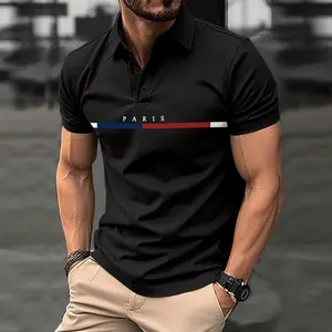 Men's short-sleeved casual polo shirt, available in multiple colors, men's V-neck polo shirt, men's short-sleeved polo shirt, fashionable men's polo shirt.