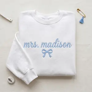 (Leave a note) Custom Mrs Sweatshirt & Hoodie, Personalized Embroidery Future Mrs Wedding Sweatshirt, Honeymoon Engagement Gift, Bride To Be Gifts