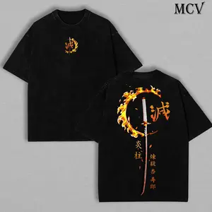 Kyojuro Rengoku T-Shirt, Demon Slayer Flame Hashira Shirt, Anime Manga Oversized Tee, Heavyweight Cotton Shirt, Unisex Vintage Washed T-Shirt, Anime Lover Gift, Demon Slayer Corps Clothing