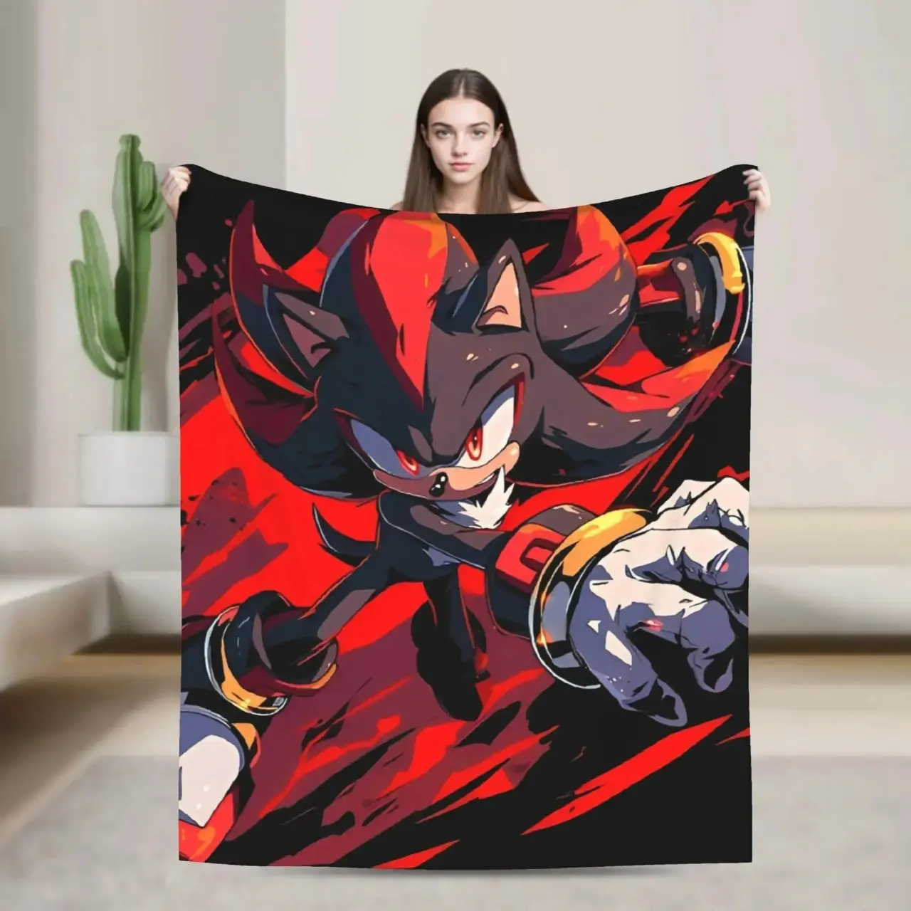 Shadow the Hedgehog Sonic Throw Blanket Soft Cozy Plush Flannel Fleece Bed Blanket for Kids Teens Adults, Lightweight Warm Blanket for Couch Sofa Bedroom Decor, Gaming Room, Dorm Room, Birthday Gifts, Holiday Gifts for Sonic Fans