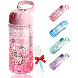 Unicorn Water Bottle for Girls, Cute Girl's Bottles for School, Unicorn Water Bottle with Straw and Safety lock, 400ML/13.5oz  Water-Bottles for School's  Girlss, Pink