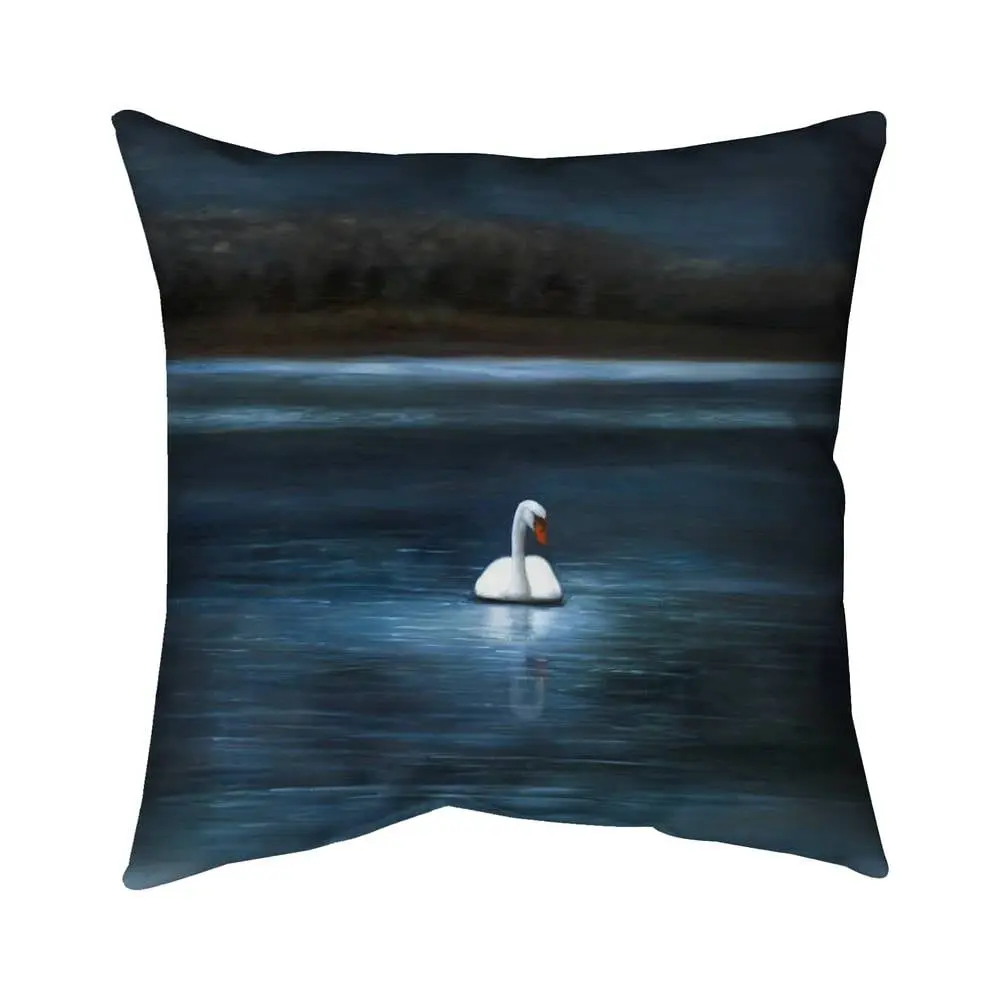 Begin Home Decor 5541-1616-AN522 16x16 in. Elegant Decorative Romantic Blue Swan Pillow, Trees Themed Textile Soft Furnishing