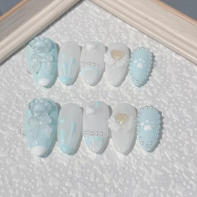 Y70 Nail Treatments Sweet cool wind blue cute bow cat claw wear nail finished patch