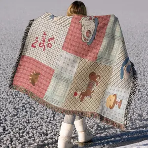 Multi Purpose Camping blanket Yarn Woven with Tassel: Plaid dog Pattern, Soft and Breathable, Suitable for Travel Camping Beach Towel Lawns Weddings Concerts. Indoor Bohemian Decoration and Used As Bed Blanket Sofa Towel Tablecloth Tapestry Yoga