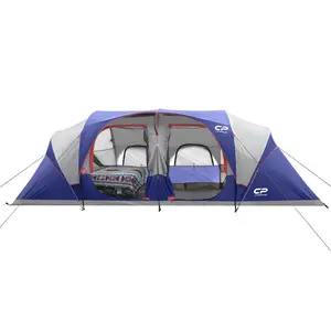CAMPROS CP Tent 12-Person-Camping-Tents,3 Room Family Tents,Waterproof Windproof Family Tent with Top Rainfly,6 Large Mesh Windows,Double Layer,Easy Set Up, Portable with Carry Bag-20' x 9' x 72"(H)