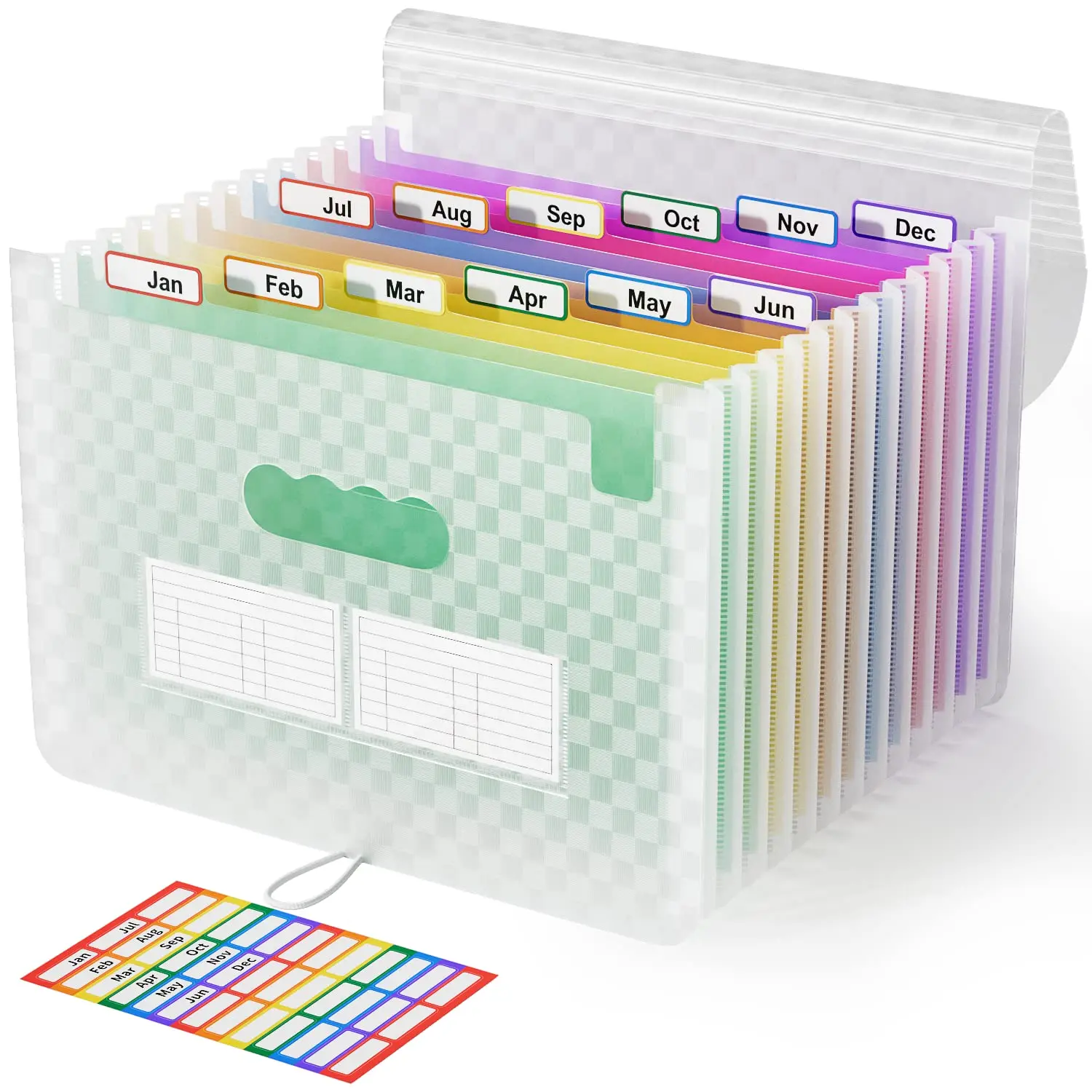 12 Pockets Accordion File Organizer Expanding File Folders, Portable Monthly Bill Receipt Document Organizer, Expandable Accordian Filing Folder Letter A4 Size, Colored Tabs