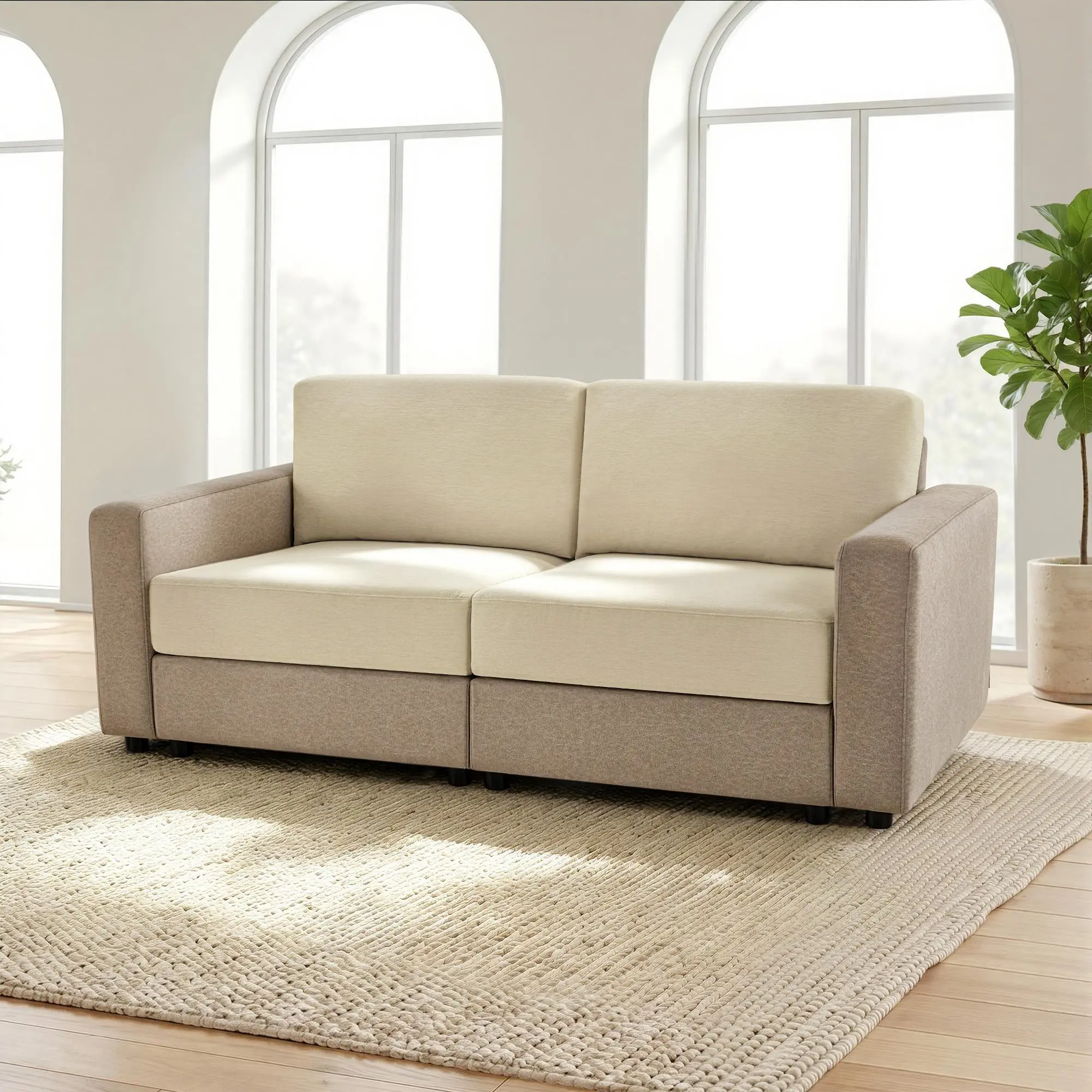 Oversized Sectional Sofa with 26" Depth, Modular Setup, Plush Cotton Pet-Friendly Fabric, Storage Ottoman (Model S6366)