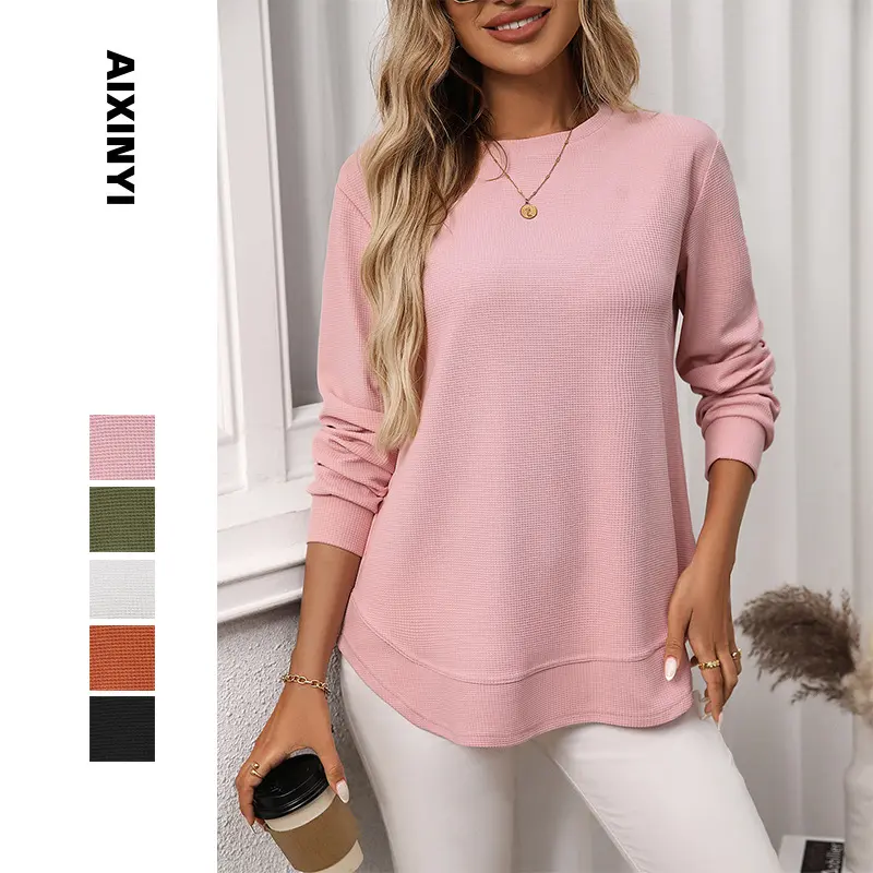 Women's Casual Long Sleeve Waffle Knit Top, Soft Lightweight Pullover Shirt for Fall Daily Wear, Work, Coffee Dates & Weekend Outings