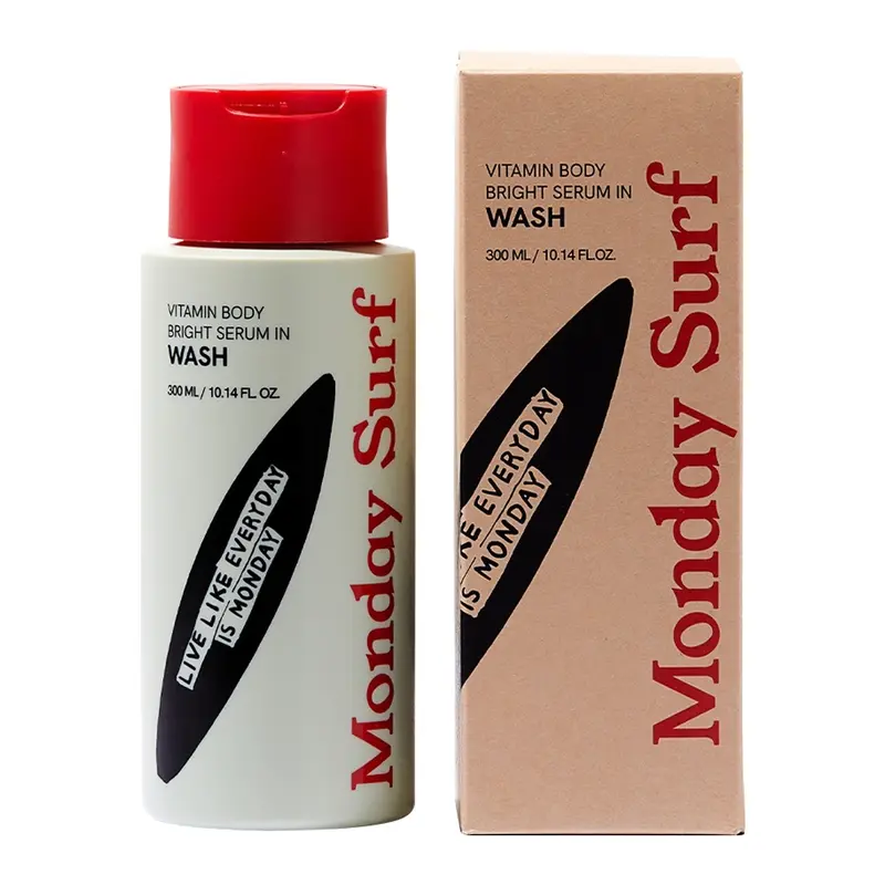 MONDAY SURF Niacinamide & Hyaluronic Acid Vitamin Body Wash - 10.14 Fl Oz Gentle Fragrance Cleanser, Hydrating Moisturizer Body Care Cosmetic for Sensitive Skin, Vanilla Woods Scent, Vegan, Unisex, Single Item