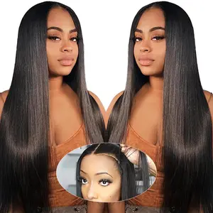 Bling Hair Pre Plucked Pre Cut 5x5 Lace Closure Wig Bleach Knot Straight Glueless Human Hair Wigs 180% Density 3 Seconds To Wear For Beginners 30 Inch