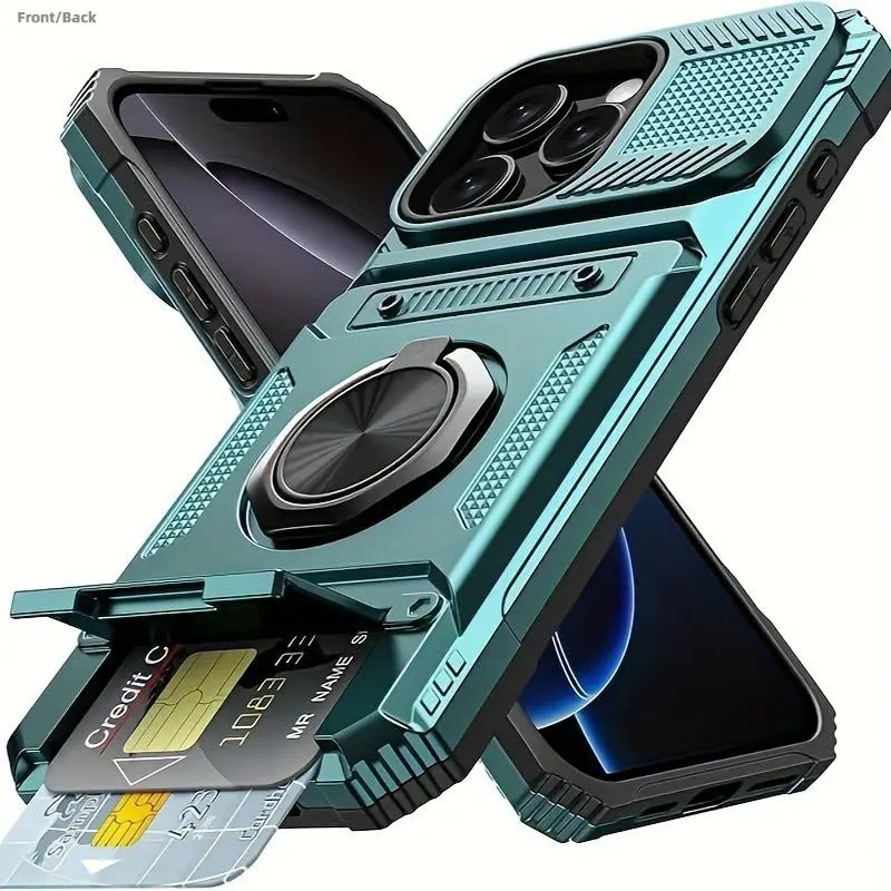 Shockproof Phone Case with Card Slot, Phone Protective Cover, Phone Accessories Compatible with iPhone 11 12 13 14 15 16 17 Pro Max 17E 16E, Casing, Protection