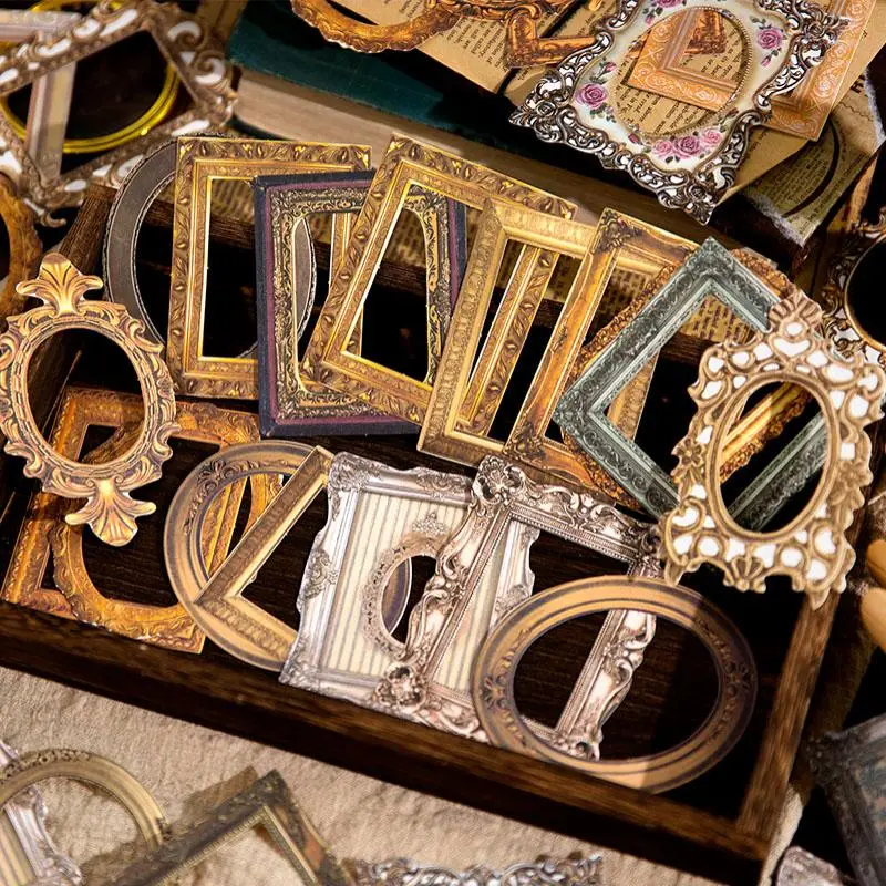 Random Color Vintage Frame Hollow out Card Art Collection Series, 30pcs/pack Vintage Frame Hand Ledger Collage Decoration Materials Paper, DIY Durable