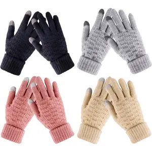 Winter Gloves for Women - 4 Pairs Touchscreen Gloves for Women Cold Weather, Fashion Knit Mittens Warm Winter Gloves Elastic Knit Gloves with Thickened Wrist Cuff, Mittens/Gloves For Cold Weather