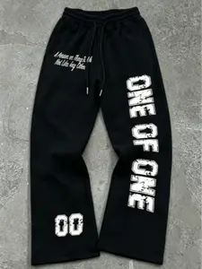 Men's Streetwear Print Sweatpants, Loose Hanging Micro Flare Pants, American Vintage Sports Long Pants, Youth Daily Fashion Men's Clothing