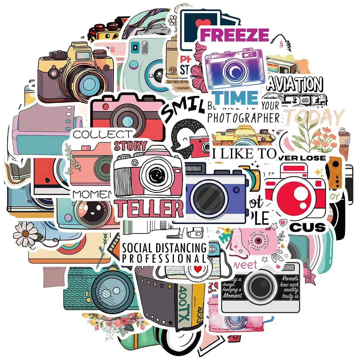 Photography Themed Sticker, 50pcs/set Camera Sticker, Decorative Sticker for Water Bottle, Laptop, Scrapbooking, Planners, Photography Laptop Decals, Ornaments