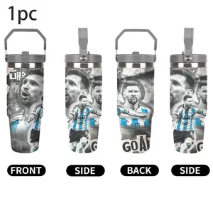 1pc 30oz Stainless Steel Vacuum Insulated Tumbler - messi theme, Portable Leak-Proof Travel Mug with Handle, Ideal for Sports, Gym, Christmas & New Year Festivities, Food-Safe Design, Universal Fit,Suitble For Outdoor Camping, Stainless Steel Drinkware