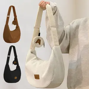 Women's Corduroy Dumpling Crossbody Bag Large Capacity Shoulder Bag with Mini Coin Medium Purse for Thanksgiving Gifts