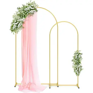 Metal Arch Backdrop Stand Set - Set of 2 (7.2ft/6.0ft), Gold Wedding Stand with Stable Base, Elegant Backdrop Cover for Party, Birthday, Baby Shower, Graduation, Easy to Assemble