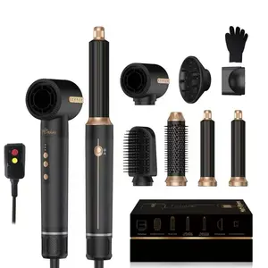 7-in-1 Ionic Hair Dryer & Hot Air Brush with Diffuser & Auto-Wrap Curler - Fast Drying, Volumizing Blow Dryer Suitable for Fast Drying, Straightening, Curling with Detachable Styler & Storage Case (Compatible for Wet/Dry Hair)