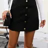 Women's Solid Basic Button Front Corduroy, Elegant Casual High Waist Slim Fit Short Skirt for Daily Outdoor Wear, Women's Bottoms for All Seasons, Mini Skirt, Slim Fitting Skirt