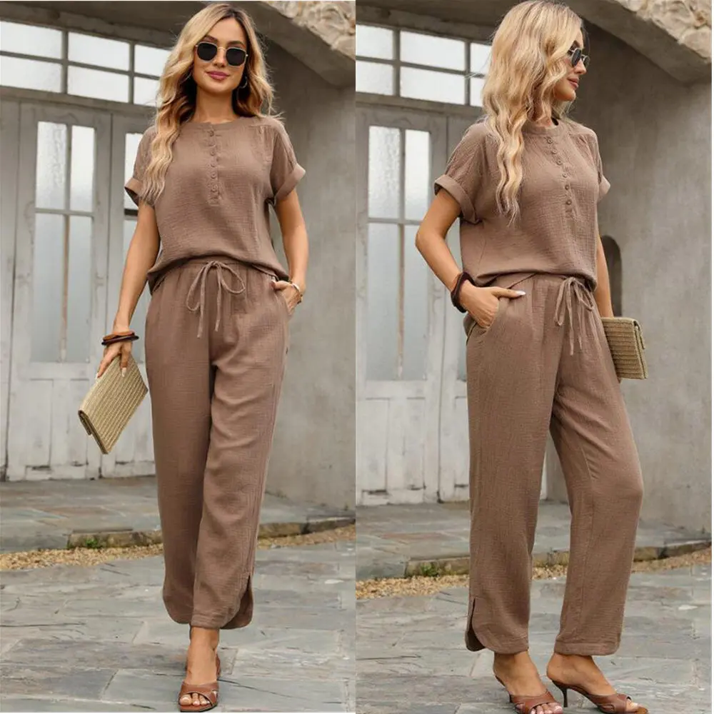 EncoLax Women Coastal Double Gauze Oasis Set | Lightweight Comfy Loungewear | Viral Soft Pajama Set