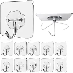 Transparent Self Adhesive Hook, 20pcs/set Strong Adhesive Hook, Multipurpose Towel Hooks Wall Hook for Kitchen Bathroom Door Wall Office
