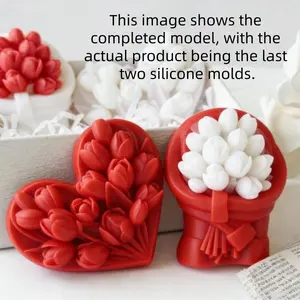 Heart Shaped Tulip Aromatherapy Candle Silicone Mold, Reusable DIY 3D Flower Mold for Candle Bouquets, Soap Making, and Resin Crafts