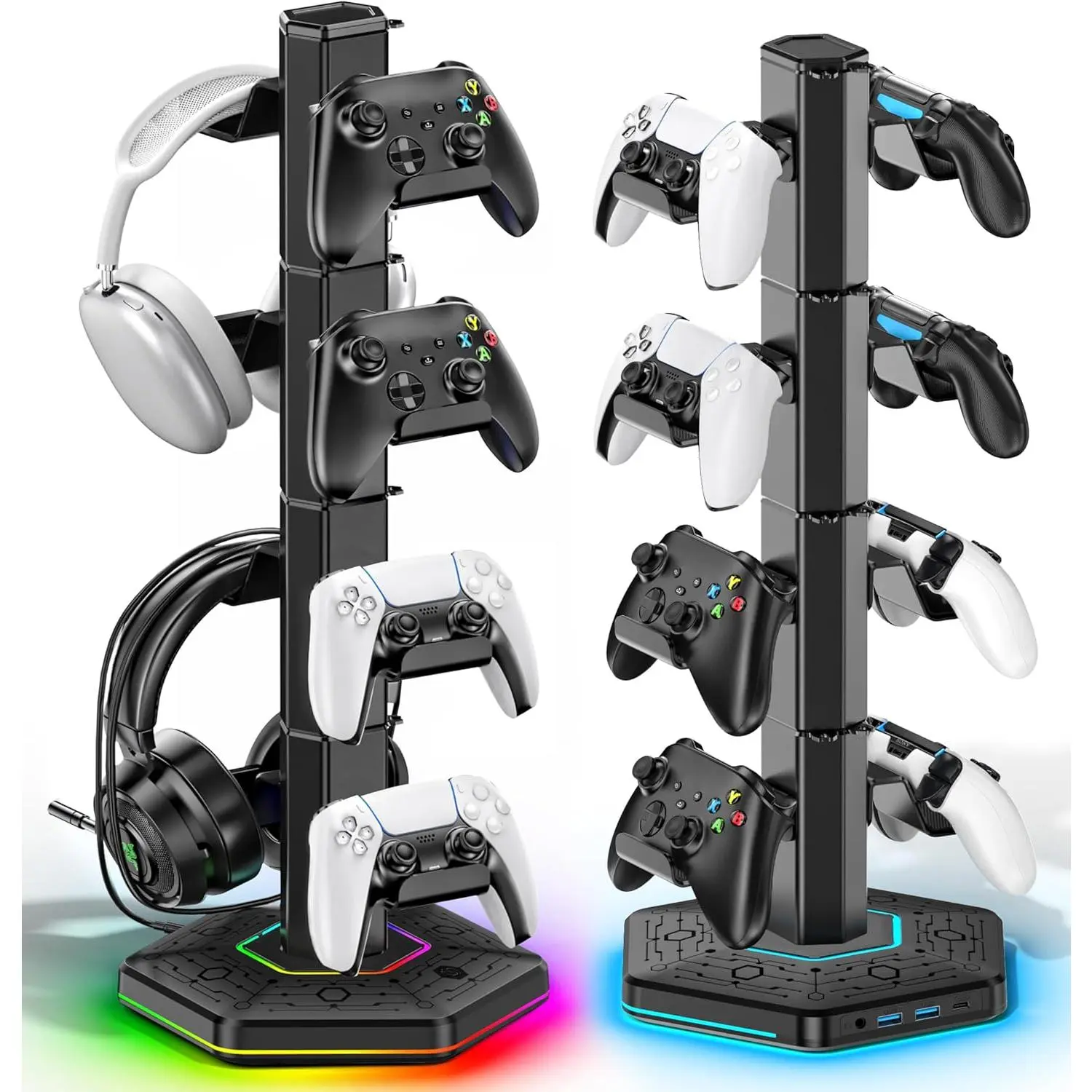 SQ-HPS013 Alloy-Aluminium RGB Game Device Stand for Xbox/PS5/PS4 Controllers, Headphones & Remotes, 9 RGB Lights, 2 USB 3.0 Ports, Desk Cable Organizer, Gaming Gift Accessory, Memory, Ps5 Portal