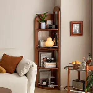 Wayshome 4-Tier 100% Solid Wood Corner Bookshelf, 64” Tall Mid Century Modern Poplar Wood Corner Shelf organizer,  Open Storage Bookcase for Home Offie, Living Room