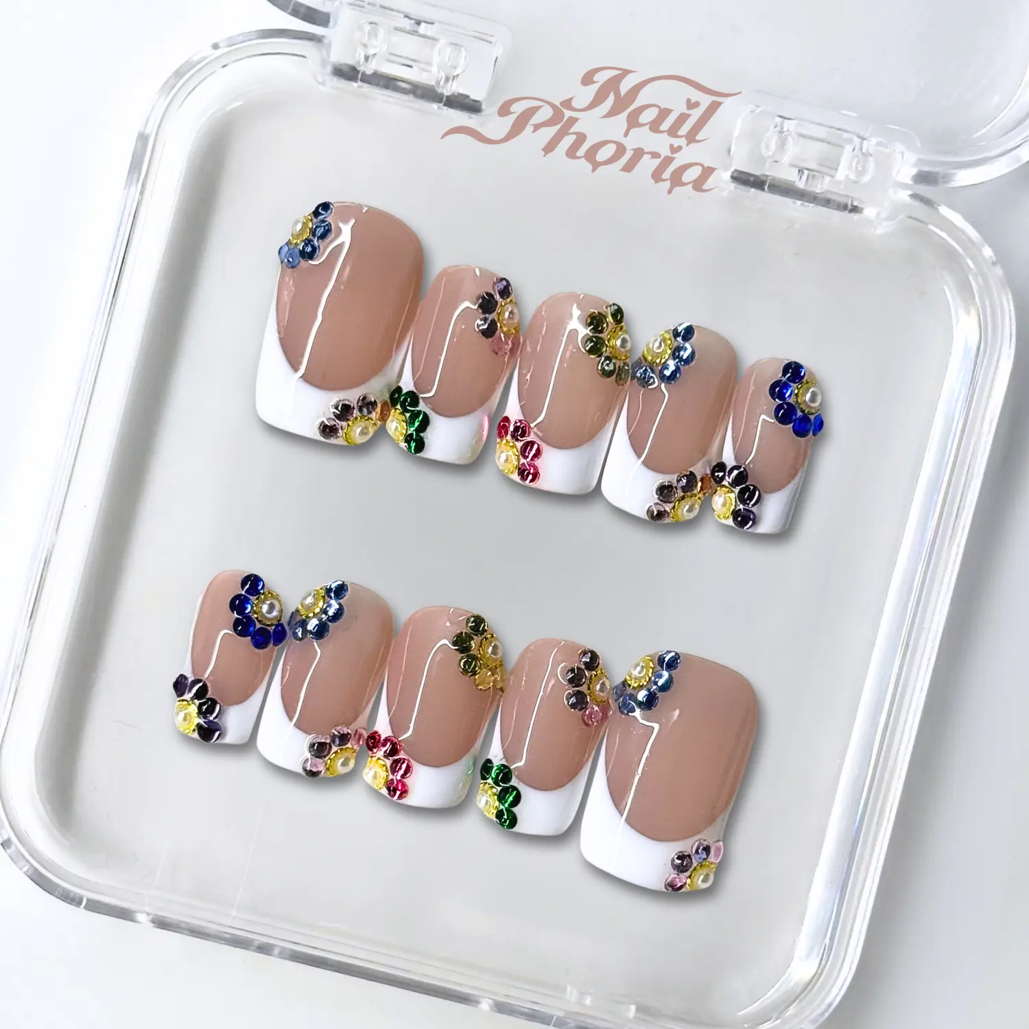 NailPhoria CANDY GEM -SUMMER Handmade Press-On Nails | Reusable, Salon-Quality, Long-Lasting, Glossy Design