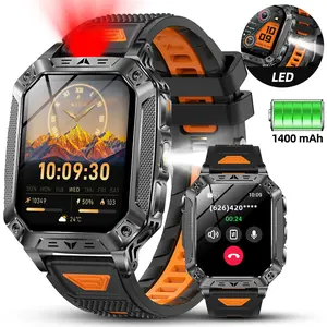 SIMSONLAB High-Perf Outdoor Smart Watch, 1400mAh Battery, IPX8 Waterproof, Red-White Dual-Light, SOS Alert, Wireless Call, Alloy Case, Waterproof Multifunctional Watch, New Year Gift