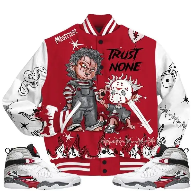 8 Bugs Bunny Varsity Jacket White True Red 8s Outfits Matching Shirt, Casual Lounge Sweatpants, Cozy Jogger Pants, Unisex Everyday Wear