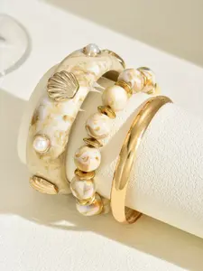 Fashionable Gradient Resin Bracelet Set for Women, Bold Resin Beaded Bracelets, Unique Acrylic Bangles, Elegant Bangle, Perfect for Holidays and Daily Wear
