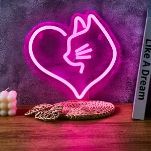 Cat & Heart Shaped Design Neon Light, 1 Count USB Powered Neon Light, Decorative Neon Sign for Home Party & Festival, Home Decor, Room Decor, Neon Accent Lights