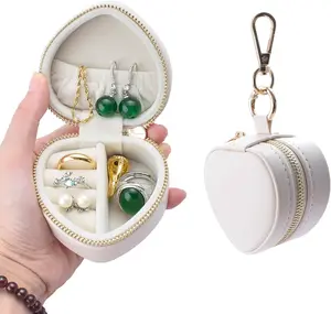 Heart Shape Ring Holder Keychain, Mini Travel Jewelry Case for Wedding Ring, Sports & Vacation, Portable Zipper Clutch Organizer for Earrings Necklace, Premium Gift for Women Girls