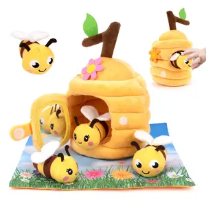 Bee Plush Storage Toy Set, Multi Activity Playset, Educational Toddler Sensory Toy, Mini Doll House Puzzle, Kids Learning Toy, Fun and Interactive Play