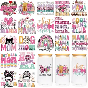 UV DTF Cup Wraps - 20 Sheet Mom UV DTF Transfer Stickers, Mama UVDTF Cup Wraps for 16 oz, Appratiate Mom Waterproof Transfer Sticker for Glass, DIY Crafts