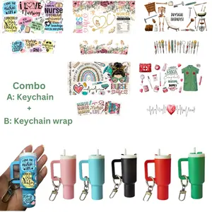 5 Piece DIY Mini Insulated Cup Keychain Set, Includes Nurse Pattern Stickers, Transfer Sticker DIY Accessories, Handbag Decor Craft Kit Clip