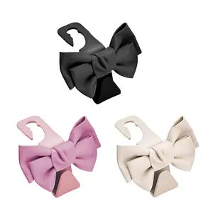 Mother’s Day Gift 2 PCS Car Seat Headrest Hooks, Cute Bow Shaped Vehicle Backseat Storage Hooks, Leather Bow Shaped Sturdy Car Seat Back Hooks for Purses/Coats, Car Accessories