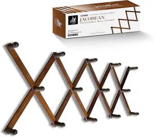 Expandable Wooden Coat Rack Hanger - Large Accordion Hanger with Expanding Pegs | Hand Made Rustic Wooden Hat Rack for Wall | Hang Coat, Jacket, Hat | Wall Rack  14 Hook, Jacobean