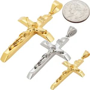 316L Stainless Steel 18k Yellow Gold Plated Crucifix Cross Pendant