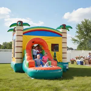 17FT x 12FT Jungle Adventure Bounce & Water Slide Combo(2-in-1 Dry/Wet) with Blower， Inflatable Bounce House with Air Blower & Ball Pit, Bouncy House for Kids Indoor Outdoor w/Basketball Hoop,Boys Girls Backyard Birthday Party Gifts for 3-12