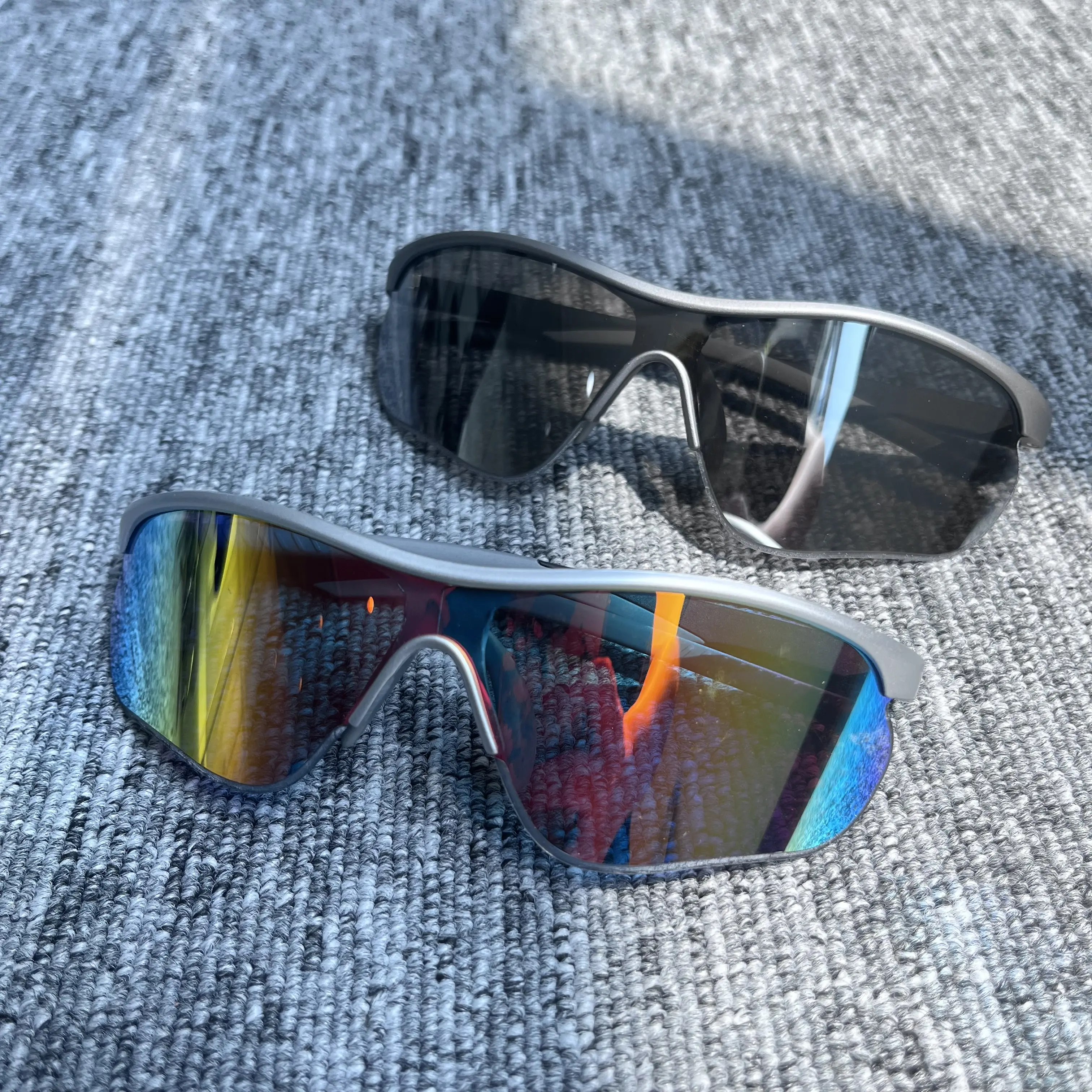 Matte Dark Grey Sport Sunglasses, Durable Full Shield with Mirror Lens for Men Women, All-Day Comfort Eyewear for Outdoors Hiking Travel