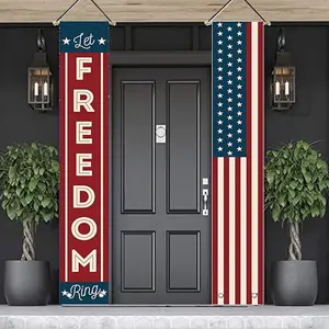 4th of July Decorations Outdoor Patriotic Memorial Day Decor, Veterans Labor Day Hanging American Flag and Banner, Red White Blue 2025