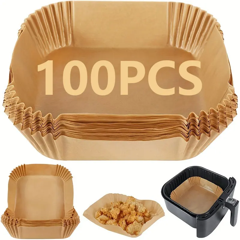 100PCS Air Fryer Parchment Paper Sheets, Unbleached Biodegradable Nonstick Non-toxic Home Baking Supplies, Disposable Liners for Frying, Baking, Grilling, Liner Parchments