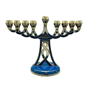 Hand Painted Enamel Menorah Candle Holders, Decorative Candlestick Holder for Living Room, Christmas, Fireplace, Birthday